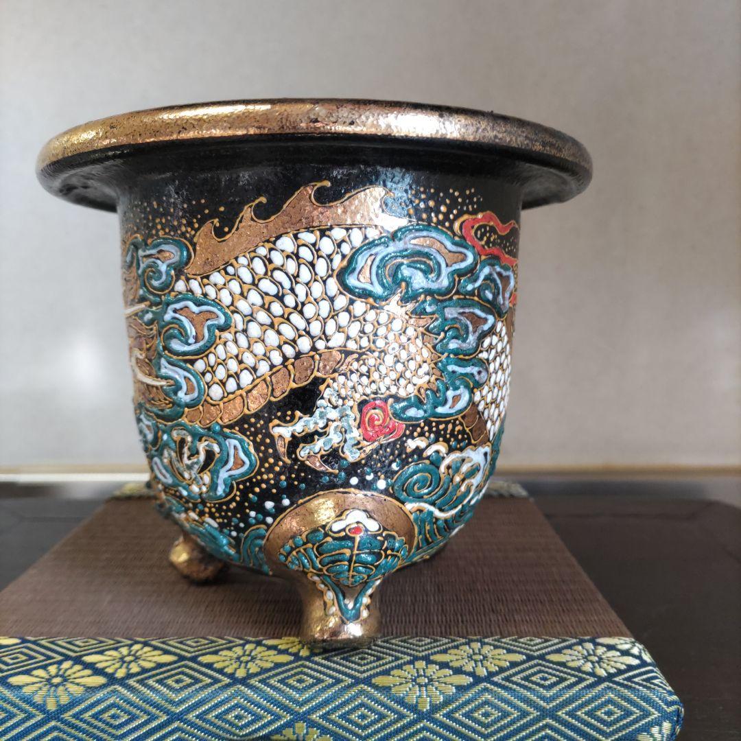 万年青鉢、 金彩龍図 、蘭鉢 、盆栽鉢 植木鉢、 東洋ラン 鉢、時代物、未使用鉢