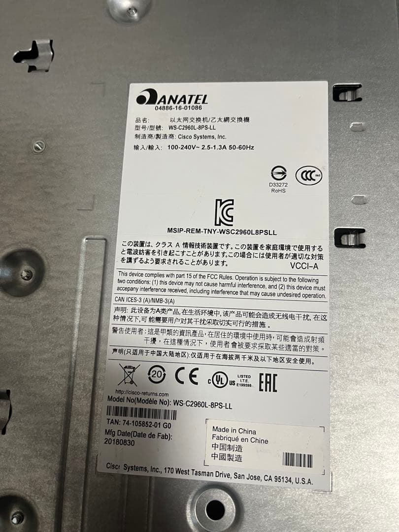 CISCO WS-C2960L-8PS-LL ハブ
