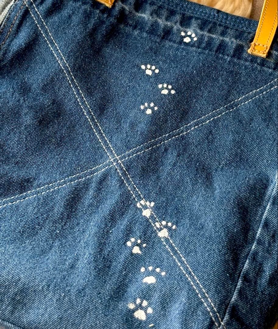 (手づくり)\"天使だった茶トラ\"ねこアップリケデニムトートバッグ