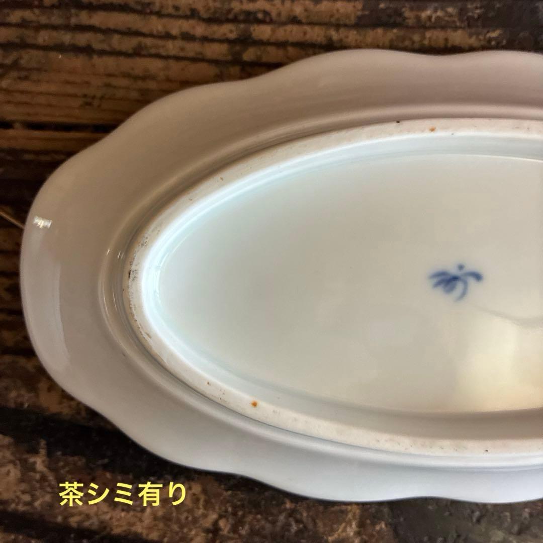 骨董　有田焼　伊万里　桐葉　竹柵　舟型皿　豆皿　２種４客　名陶　オールド香蘭社