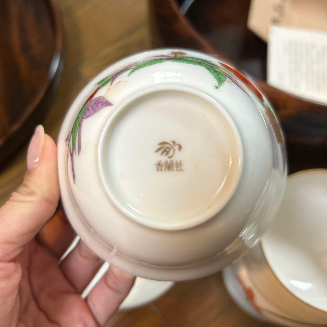 【美品】讃岐彫　すり塗　漆器　香蘭社湯呑みカップ　お茶櫃　急須セット