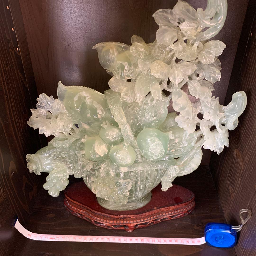 玉石製果物バスケット置物