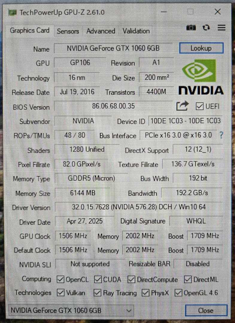 グラフィックボード・グラボ・ビデオカード Palit GTX1060 6GB