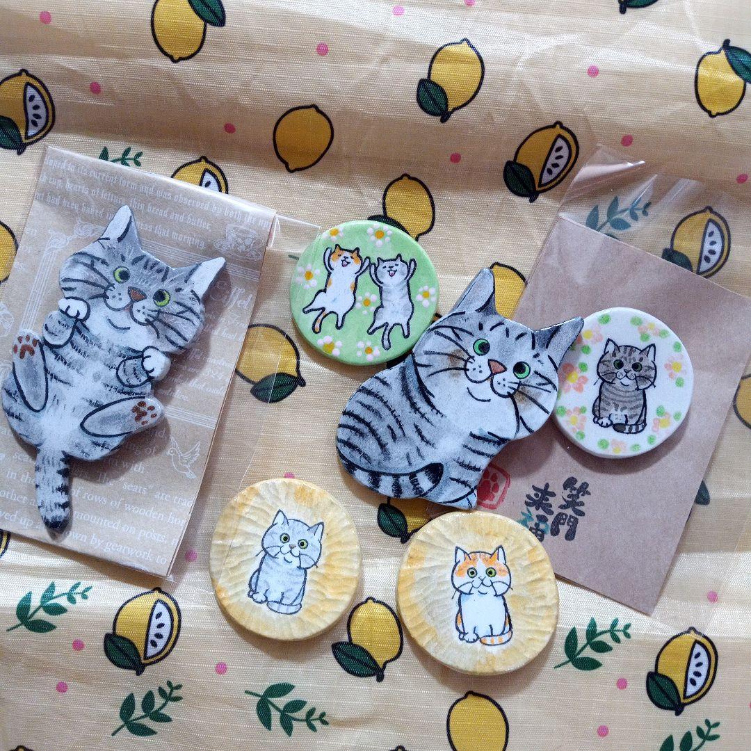 かもねぎ　猫ブローチ&原画　バッグ