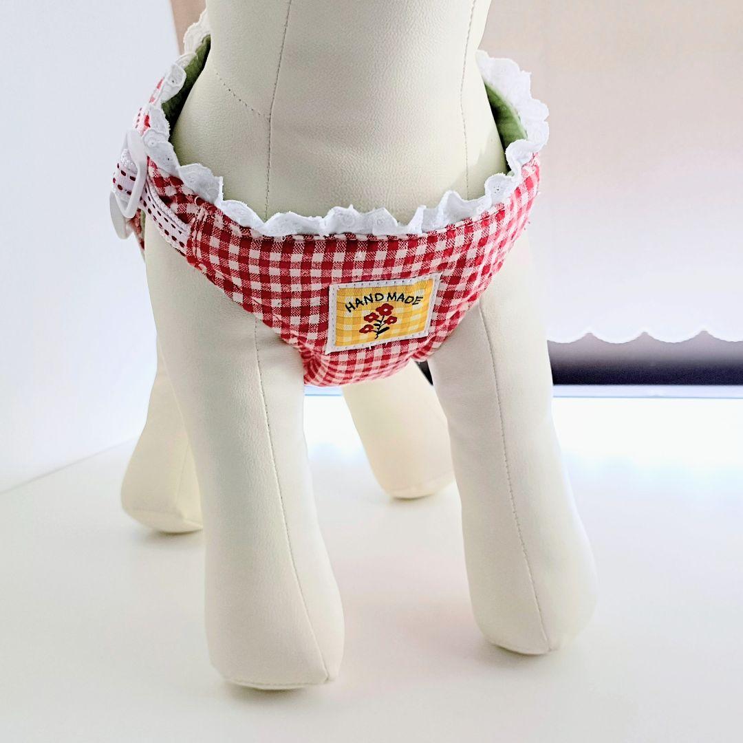 小型犬 ハーネス ベスト型 赤 ギンガムチェック Mサイズ ハンドメイド