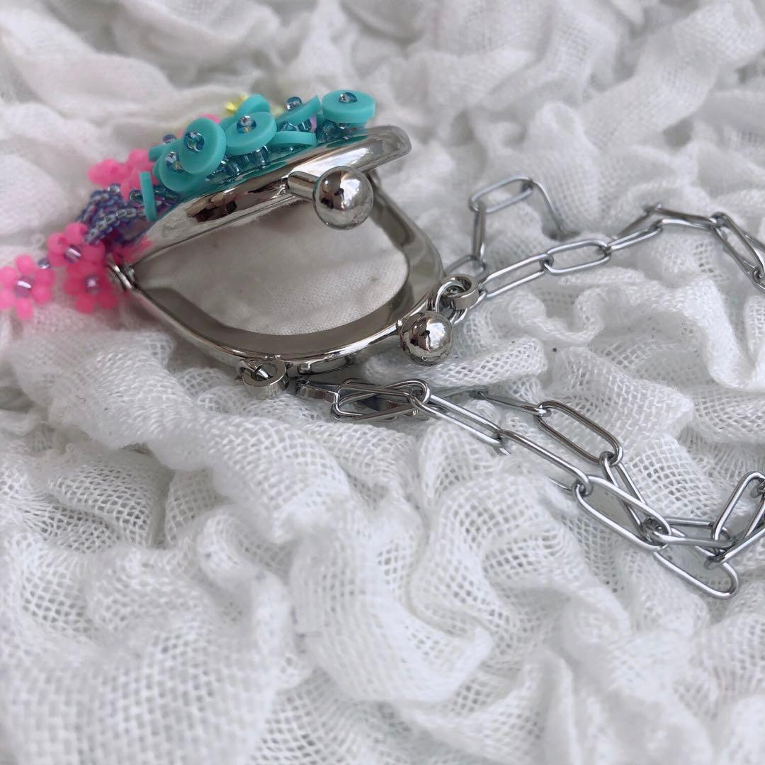 ハンドメイド　ビーズネックレス　がま口　がま口ネックレス　omamori