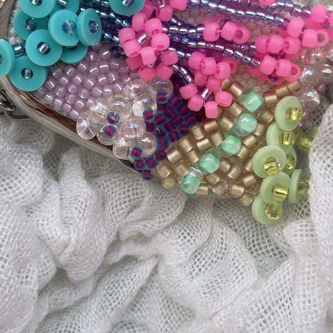 ハンドメイド　ビーズネックレス　がま口　がま口ネックレス　omamori