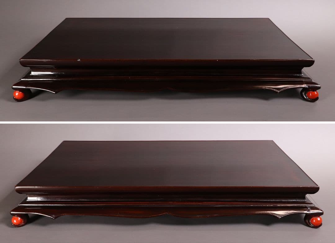漆芸 時代唐物 黒無地 平卓 花台 最大幅58.8cm 木箱 木製【MA419】