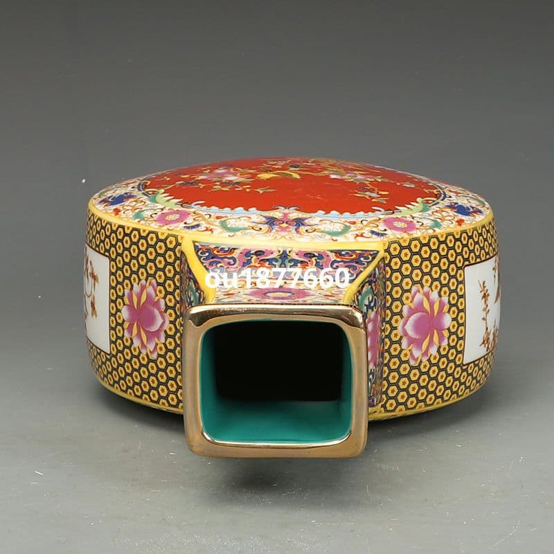 琺瑯彩花鳥紋扁瓶 景徳鎮 陶磁器 装飾品 現代工芸品美術品 置物