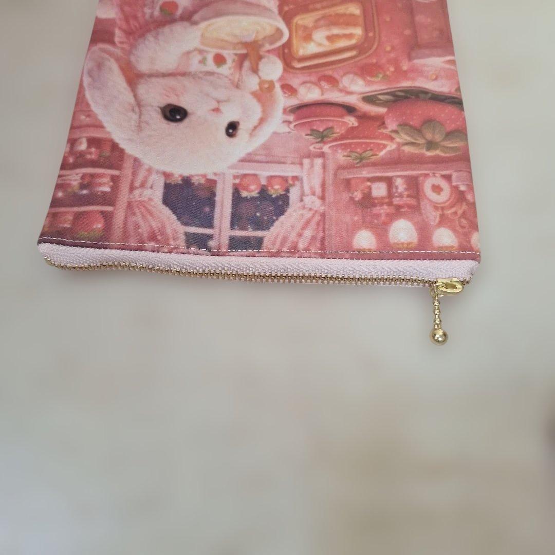 激レアねこパネル生地　ハンドメイド まちなしバッグ　フラットポーチ
