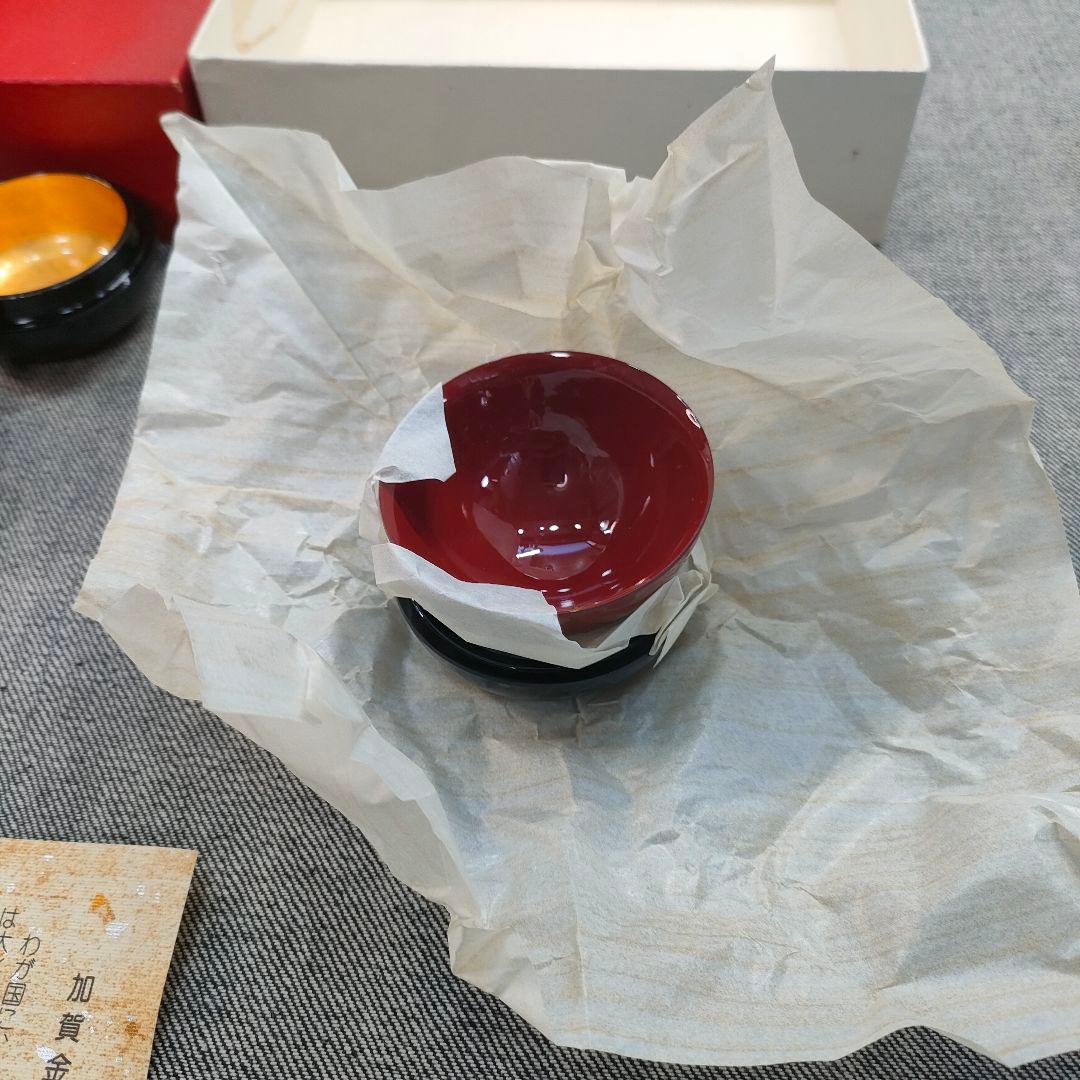 加賀金箔工芸 朱塗盃5客 未使用 箱付