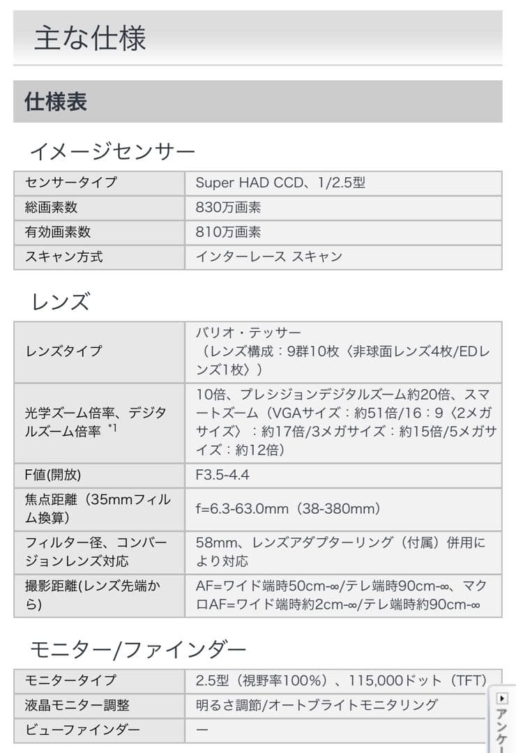 デジタルカメラ Sony Cyber-shot DSC-H3 8.1MP