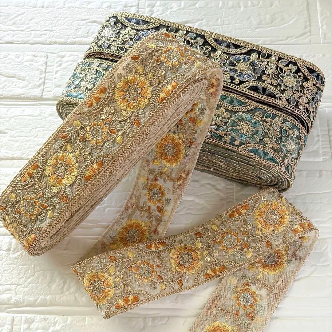 インド刺繍リボン　約5.5cm×2m 3本セット（322.323.324）