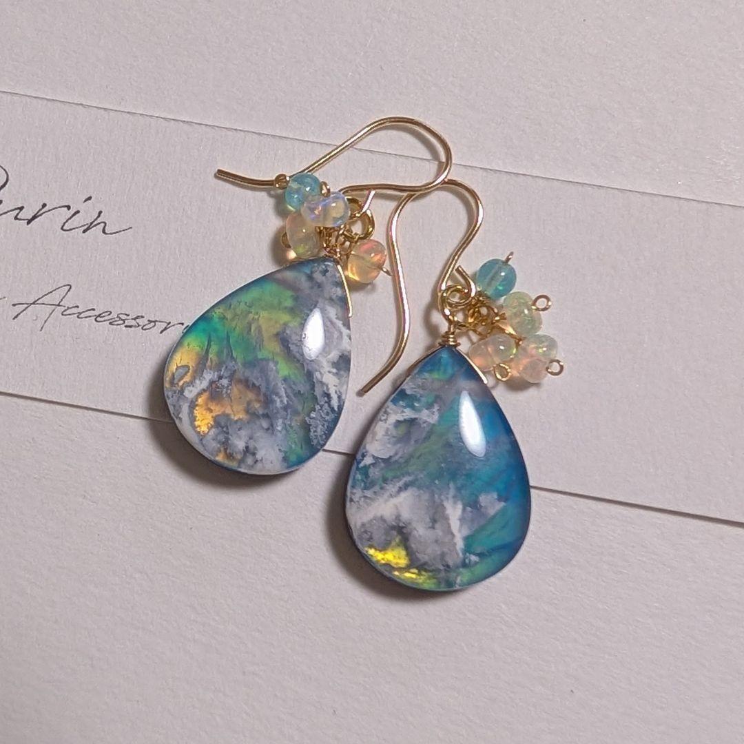 のほほん様 デンドライトオパール ローズカットピアス