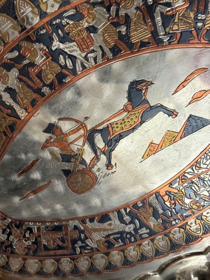 ヴィンテージ　古代ギリシャ風　装飾トレイ　エジプト製 ハンドメイド トレイ