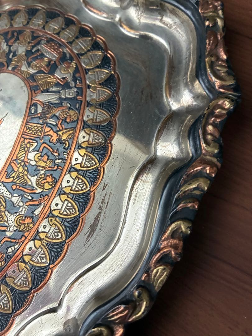 ヴィンテージ　古代ギリシャ風　装飾トレイ　エジプト製 ハンドメイド トレイ