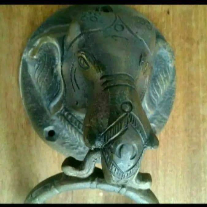 インド　真鍮　アンティーク　象顏ドアノブ