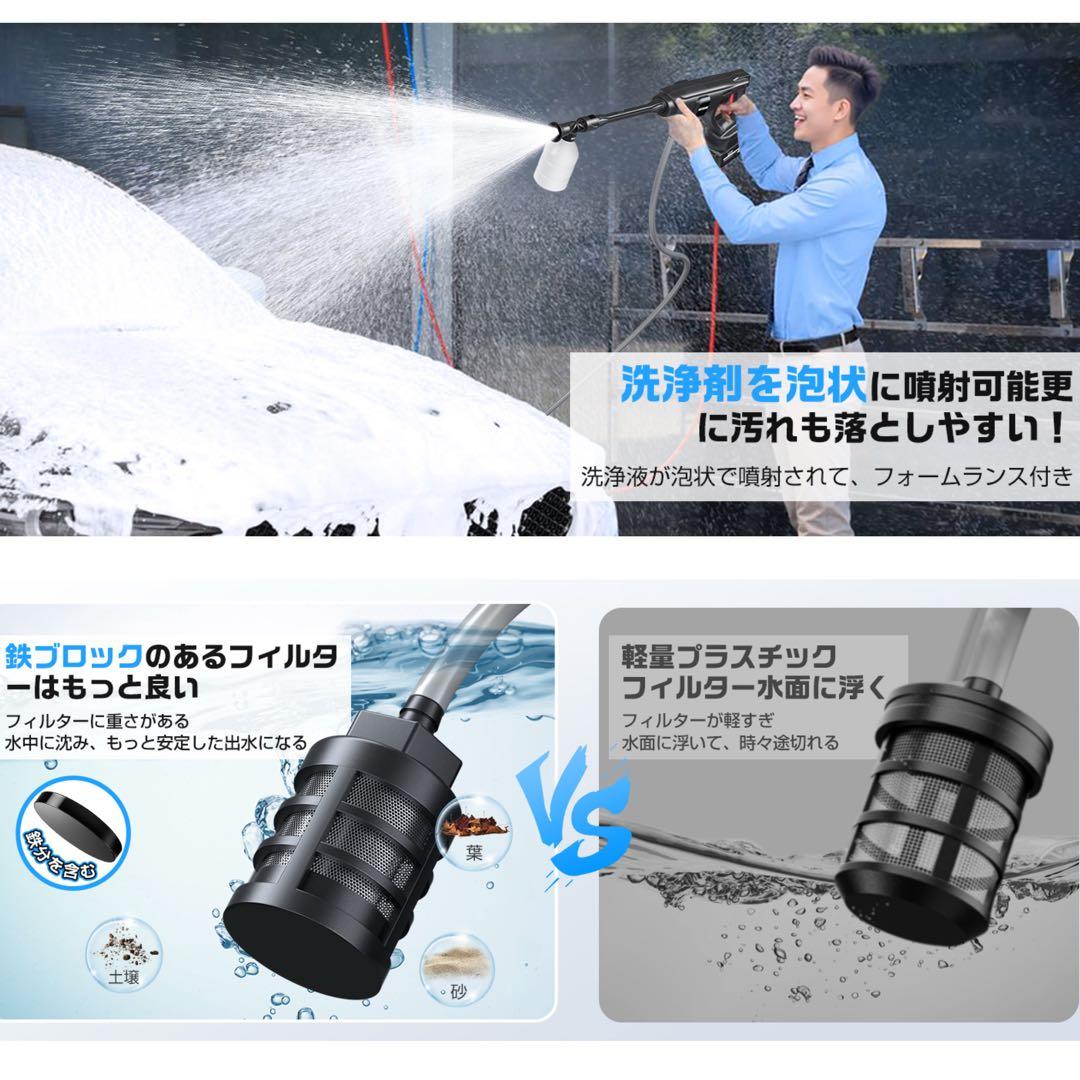 高圧洗浄機 コードレス 充電式 バッテリー式 洗車機 2026最強版 黒