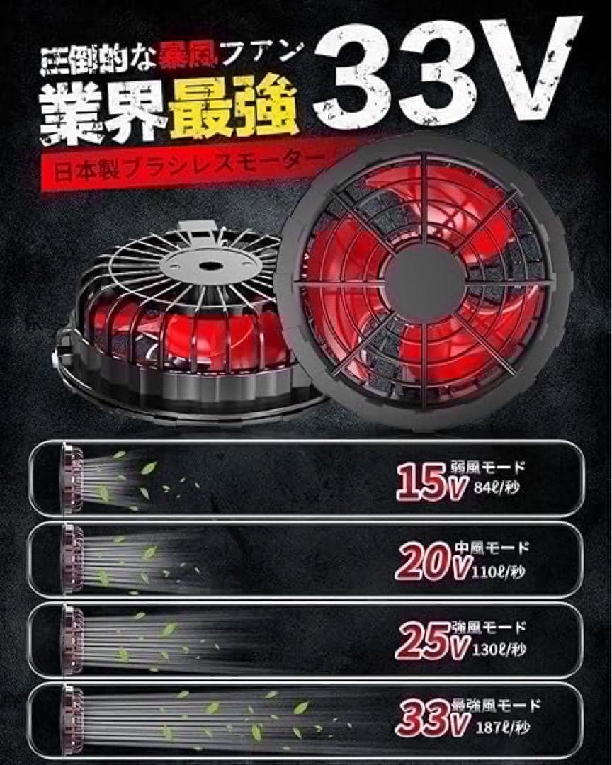 空調作業服 33V 26000mAh 大容量　熱中症　サイクリング　ドライブ
