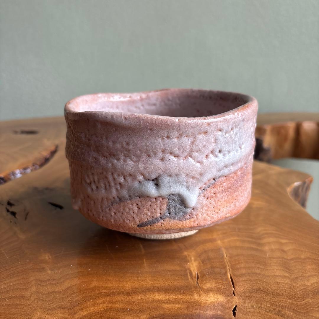 赤志野茶碗 中島春草作 志野焼 共箱 抹茶碗 茶道具 （12y）