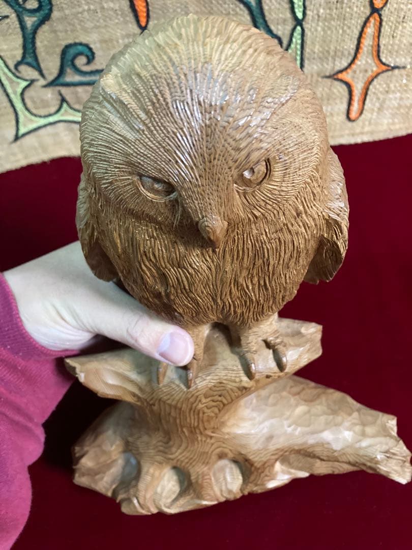 梟 木彫り ヴィンテージ 高さ約26cm横約 22cm