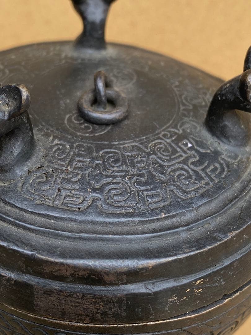 中国美術 古銅饕餮紋香炉 銅製 銅器 香炉 三足 狛犬 香爐 香道具 骨董品