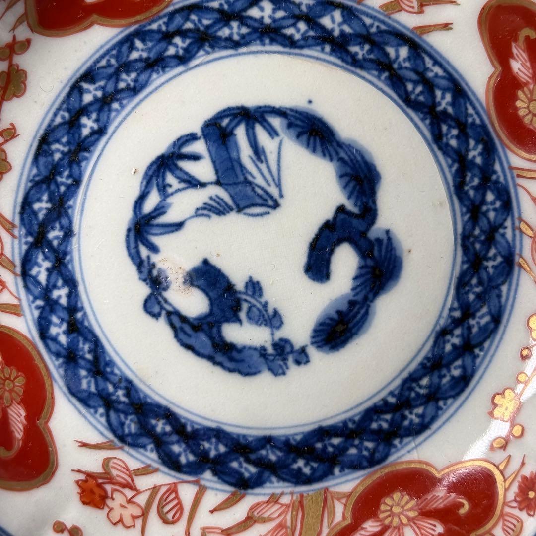 幕末〜明治期　色絵梅鶯文様輪花形膾皿　五客　冨貴長春　裏唐草文様　古器を楽しむ