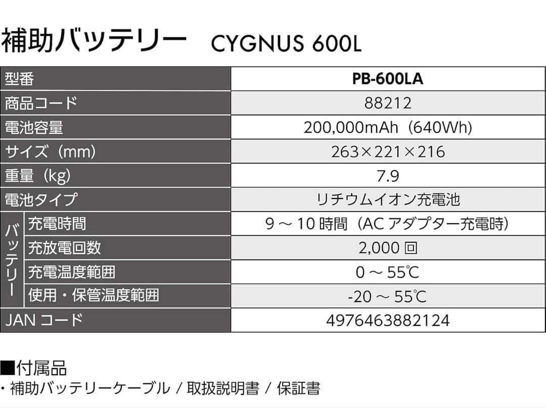 MUSTOOL CYGNUS 600L ポータブル電源　補助バッテリー