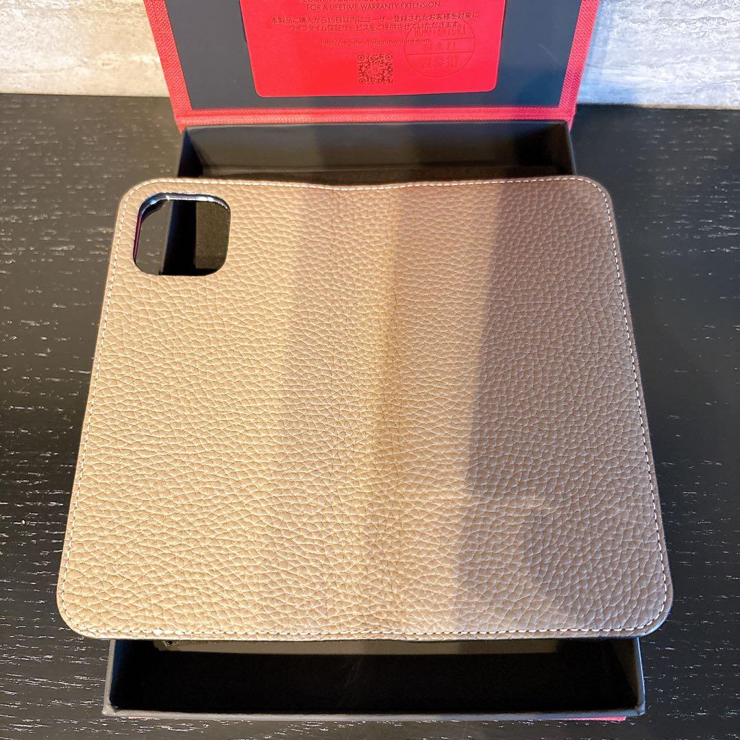 ボナベンチュラ　手帳型　iPhone12 12Proケース エトープ　グレージュ