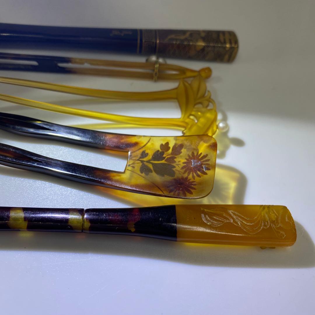 鼈甲　蒔絵　白鼈甲　オパール　象嵌　5点　35g 東S8-0407ア㊱