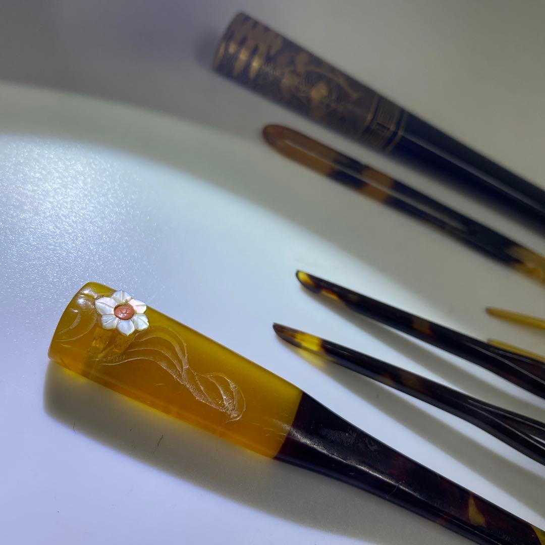 鼈甲　蒔絵　白鼈甲　オパール　象嵌　5点　35g 東S8-0407ア㊱