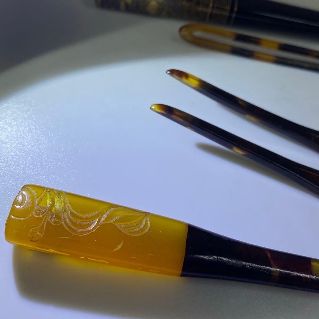 鼈甲　蒔絵　白鼈甲　オパール　象嵌　5点　35g 東S8-0407ア㊱