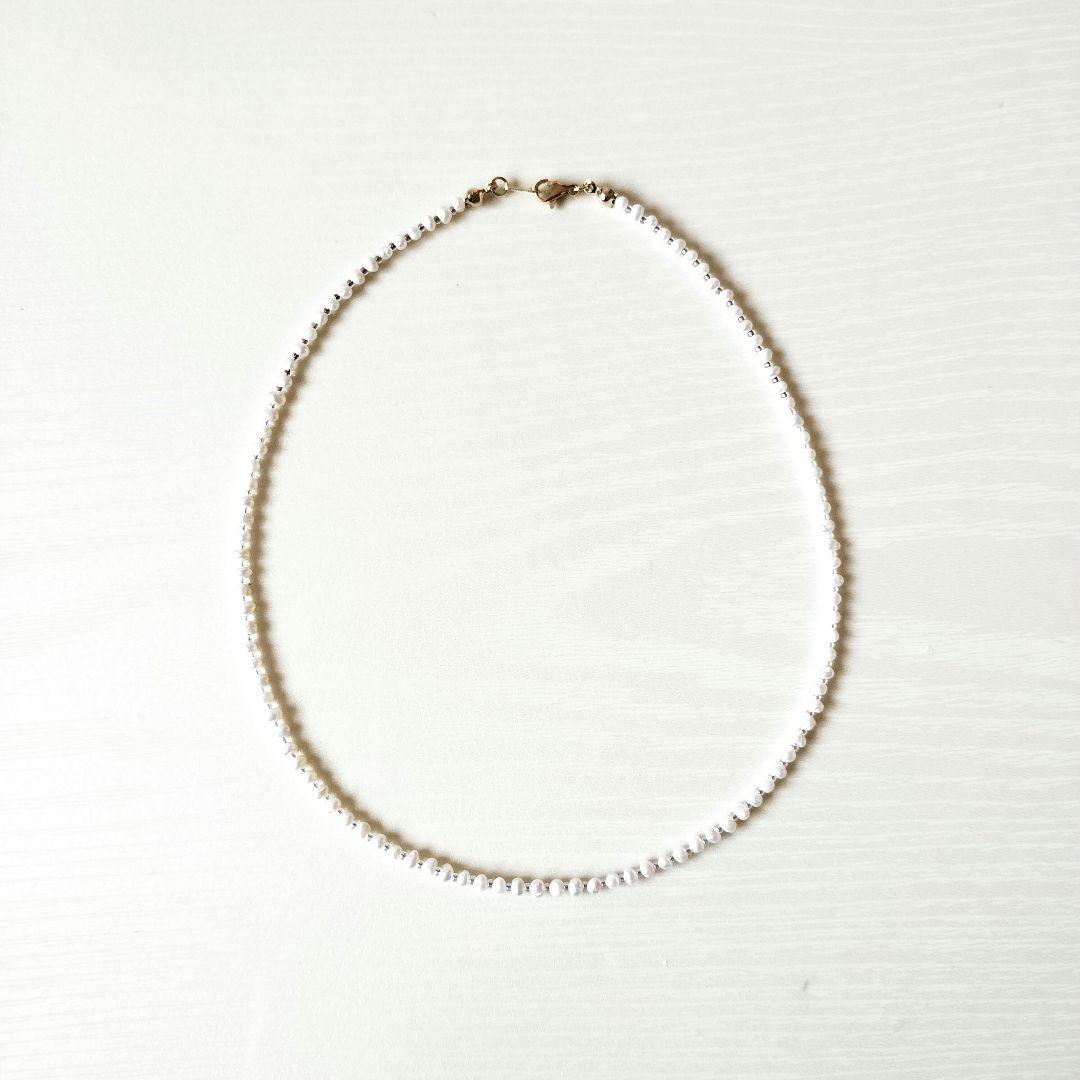 No.598　oval chainと淡水真珠∴セットネックレス