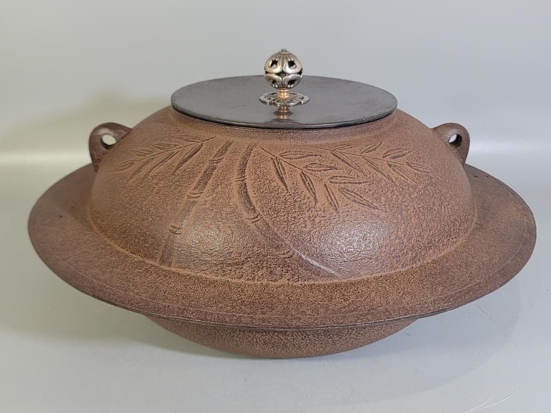 茶道具 透木竹紋釜 共箱 美品 透木付 DT562