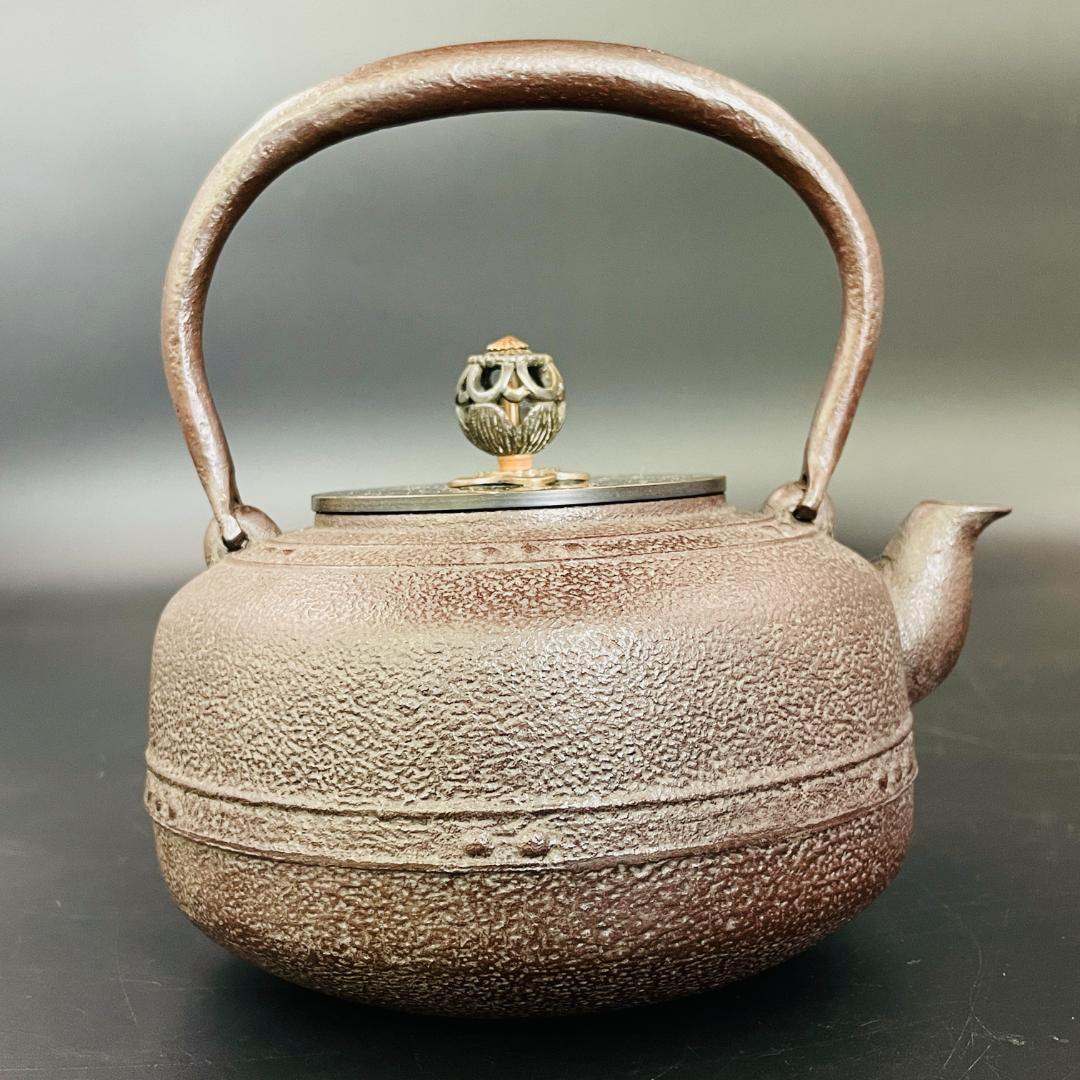 釜師 佐藤清光造 鉄瓶 清光堂 銅蓋 ふくろう摘み 透かし彫り作家物R8SA53