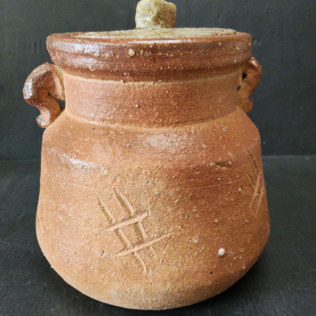 名工 小河仁斎 信楽焼 耳付 水指 茶道具 煎茶道具 106