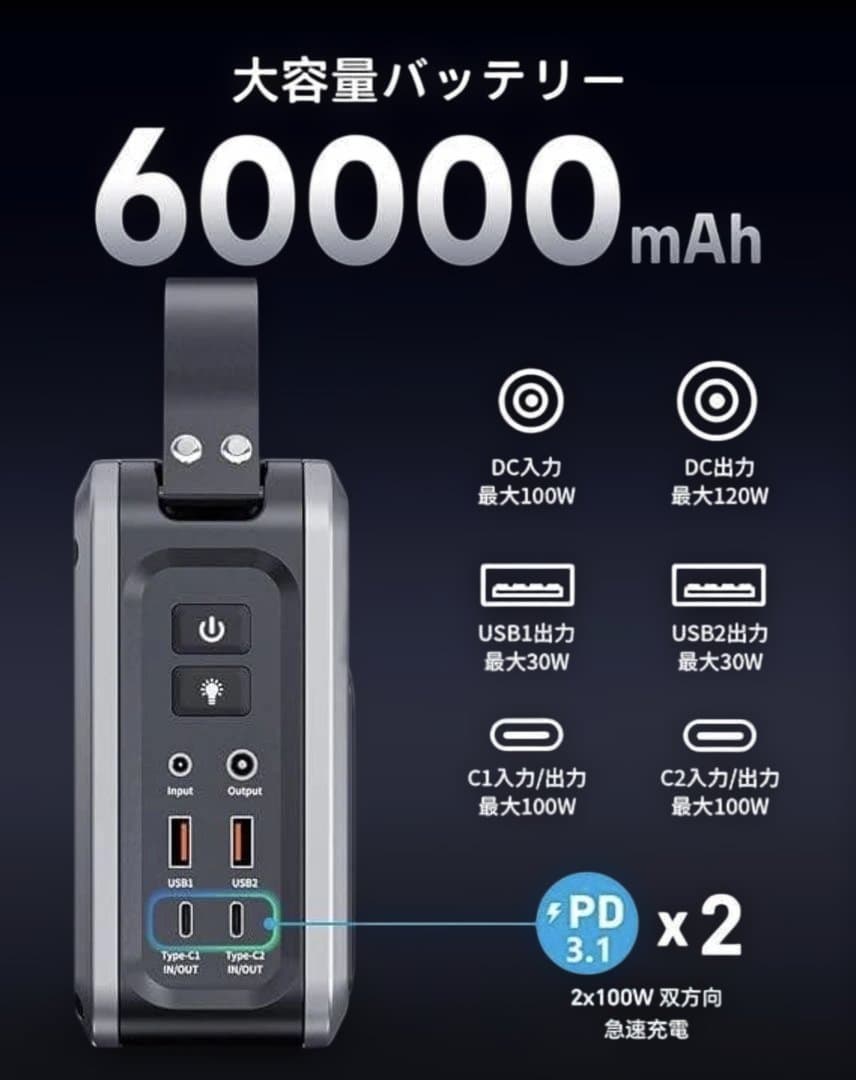 【特価】ポータブル電源 小型 ポタ電 大容量 60000mAh