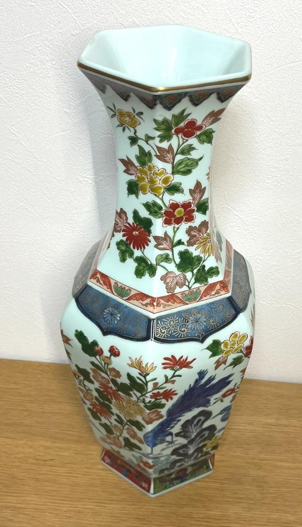 有田焼 弥左ヱ門 大型花瓶 約47cm 色絵金彩 花鳥図