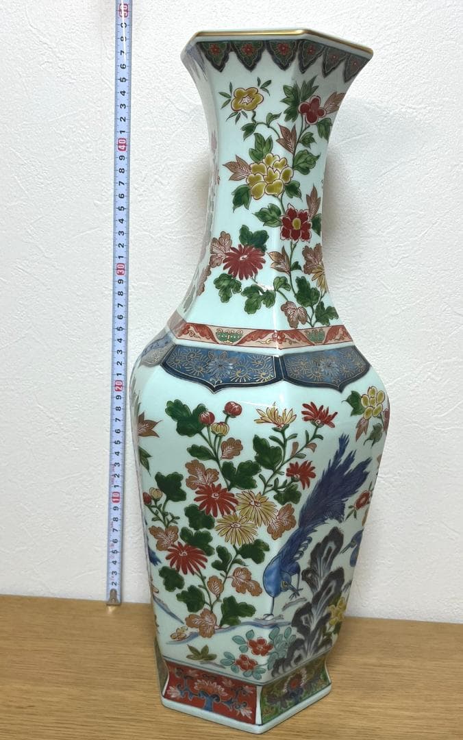 有田焼 弥左ヱ門 大型花瓶 約47cm 色絵金彩 花鳥図