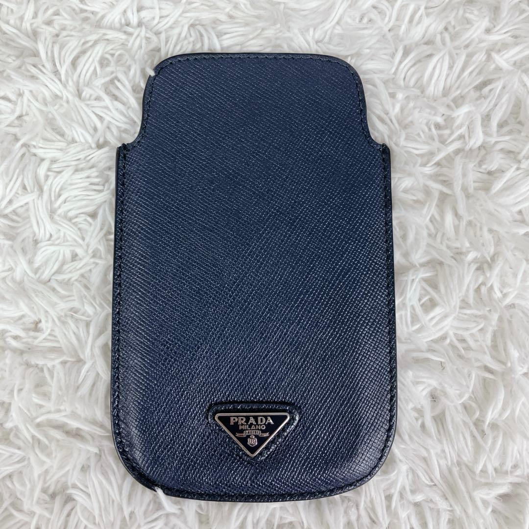 極美品✨付属品　プラダ　iPhoneケース　小物入れ　三角ロゴ　本革　ネイビー