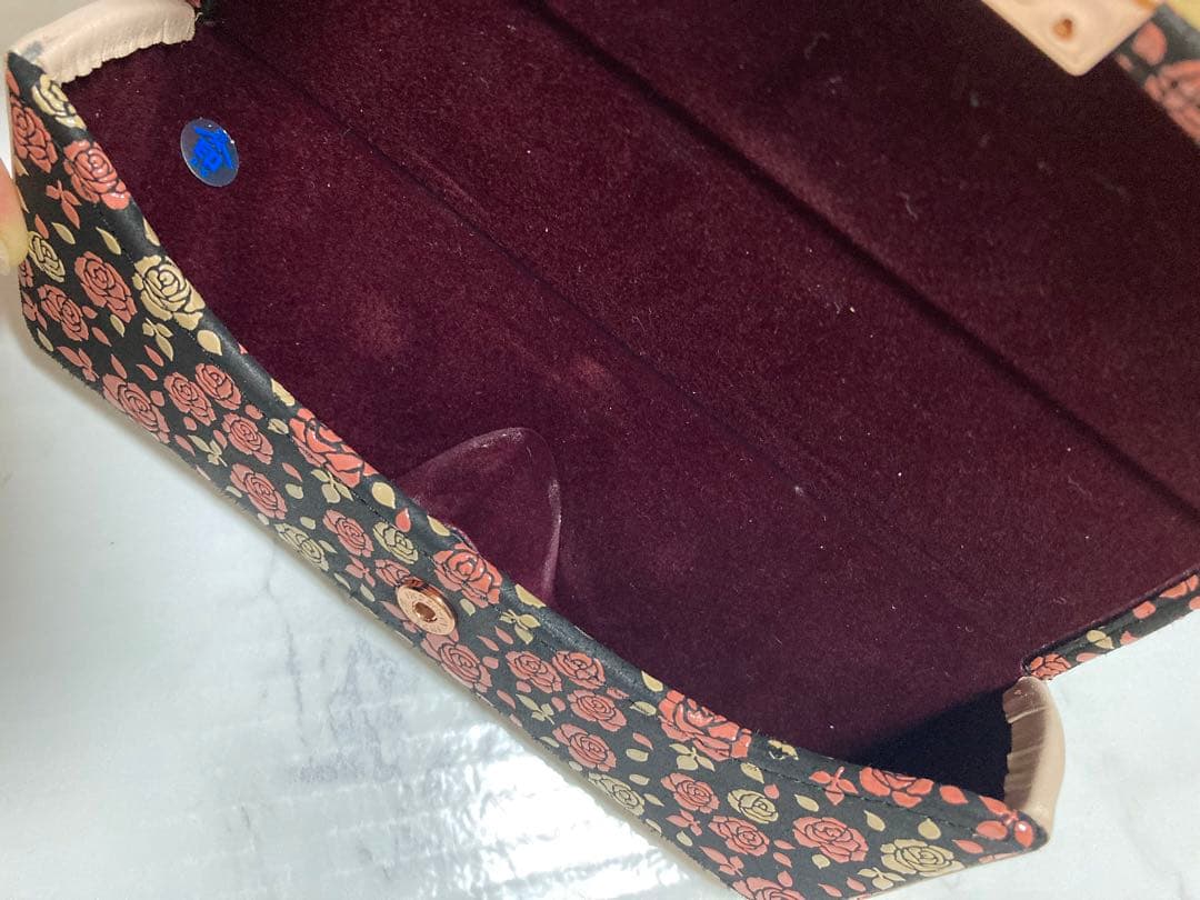 印傳屋 印伝 メガネケース　かぐわ　ローズ柄