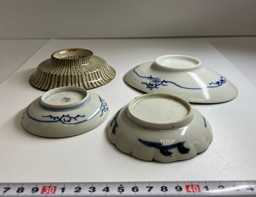 古伊万里　染付皿4枚　幅約9.5~16.5㎝　東Y8-0216④