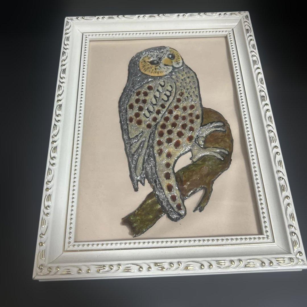 フクロウの立体アート作品（フレーム付き）