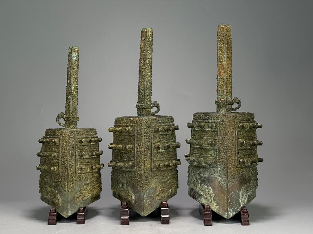 UM4-2中国美術　銅製　青銅器　編鐘　三点セット　時代物　唐物