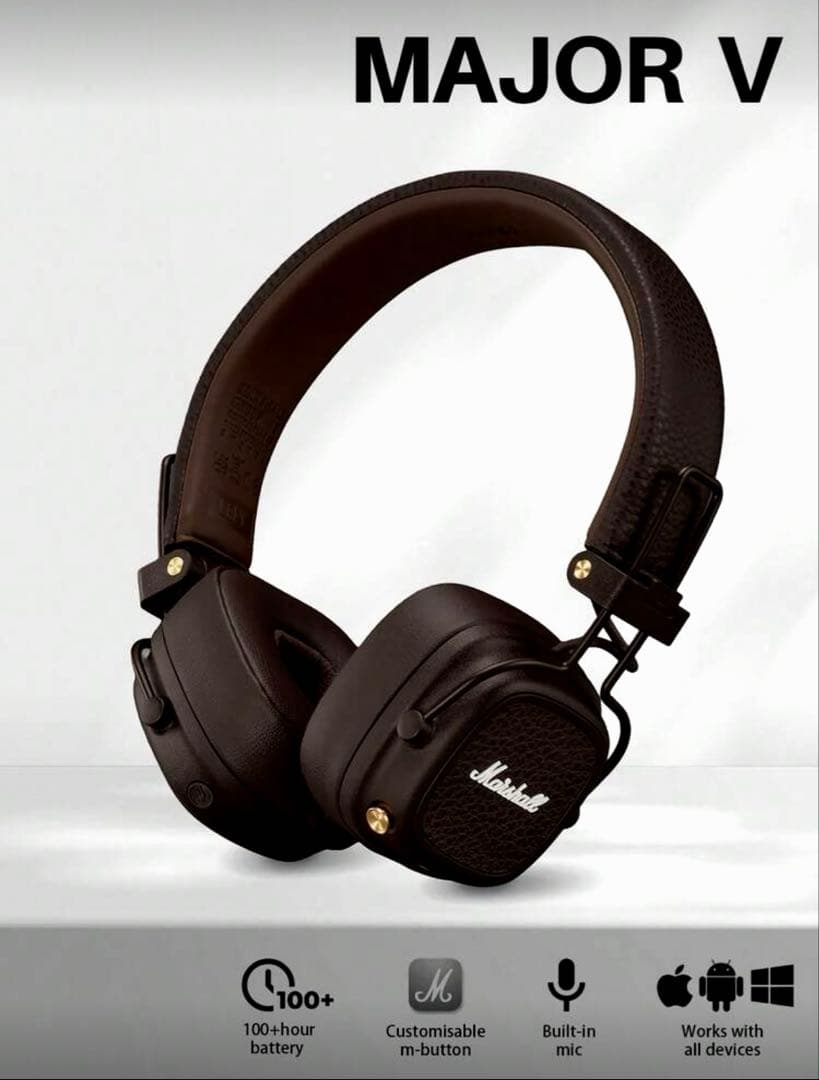 Marshall MAJOR V ワイヤレスヘッドフォン ブラウン