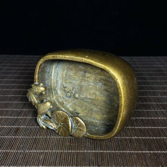 銅器 金魚筆洗 四方双魚硯 文房四宝 装飾品 工芸品 置物