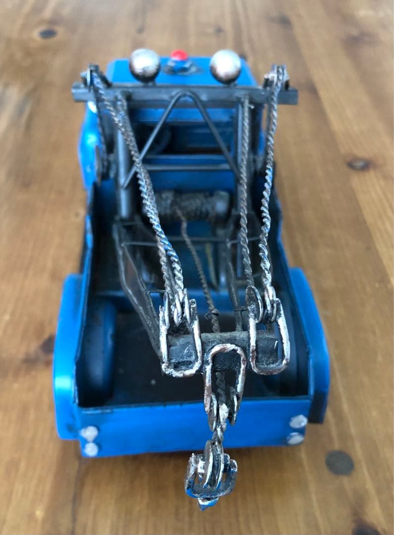 ブリキクレーンレッカー車　青　ビンテージミニカー　レトロおもちゃ