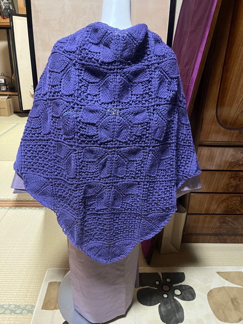紫色 花模様 ニットショール