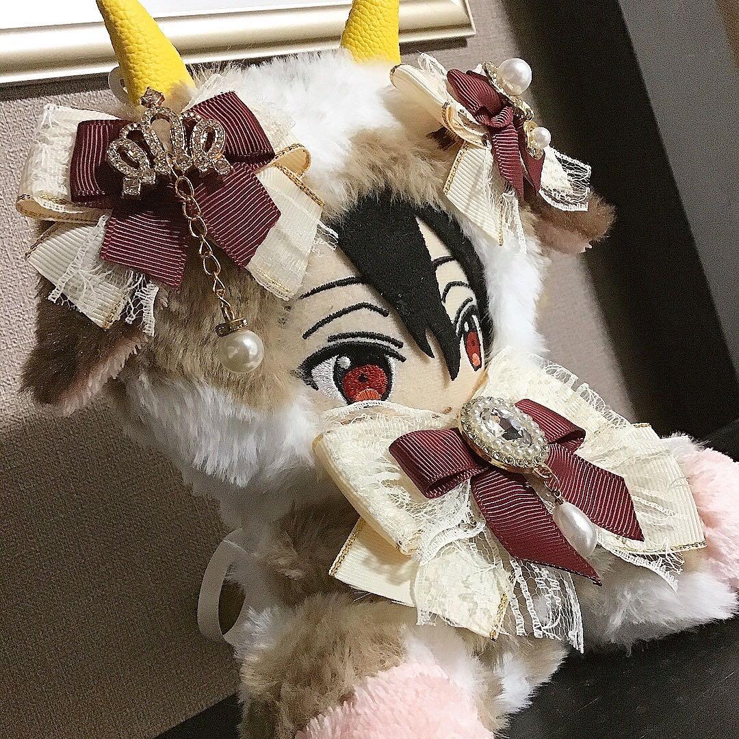 【126】牛　ホルスタイン　茶系　おすわり　ぬい服　16cm 着ぐるみ