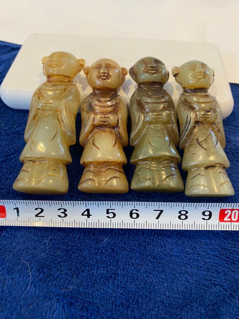 翡翠製日本人形4体セット白珏青珏彫刻人形190g TA1162
